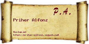 Priher Alfonz névjegykártya